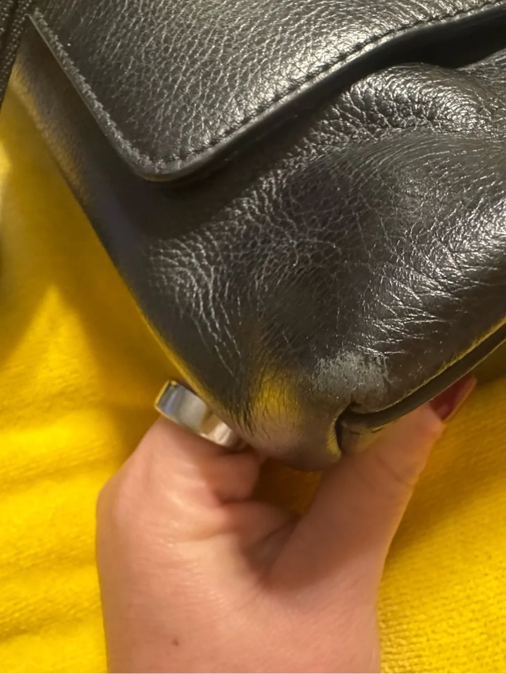 Coach Black Leather Messenger Bag with Striped Web Strap-GUC